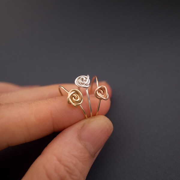 Dainty Rose Ring • Thin Wire Rose Ring • 20 Gauge Wire Flower Ring • Sterling Silver, Gold Filled, Rose Gold Filled