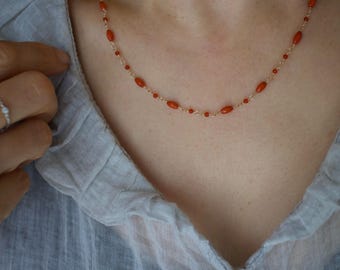Handmade Coral Agate Necklace: Gold Filled Boho Jewelry