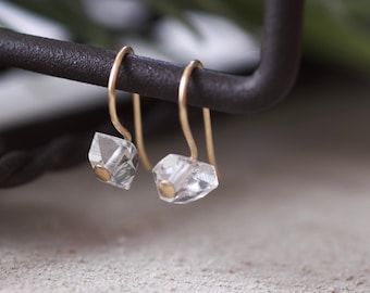Herkimer Diamond Drop Earrings: Raw Crystal April Birthstone