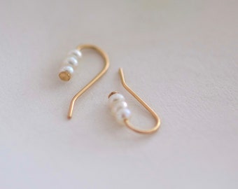 Tiny 3 Pearls Ear Climber • Pearl Climber Earrings • Pearl Earrings • Climber Earrings • Pearl Jewelry • Sold Individually