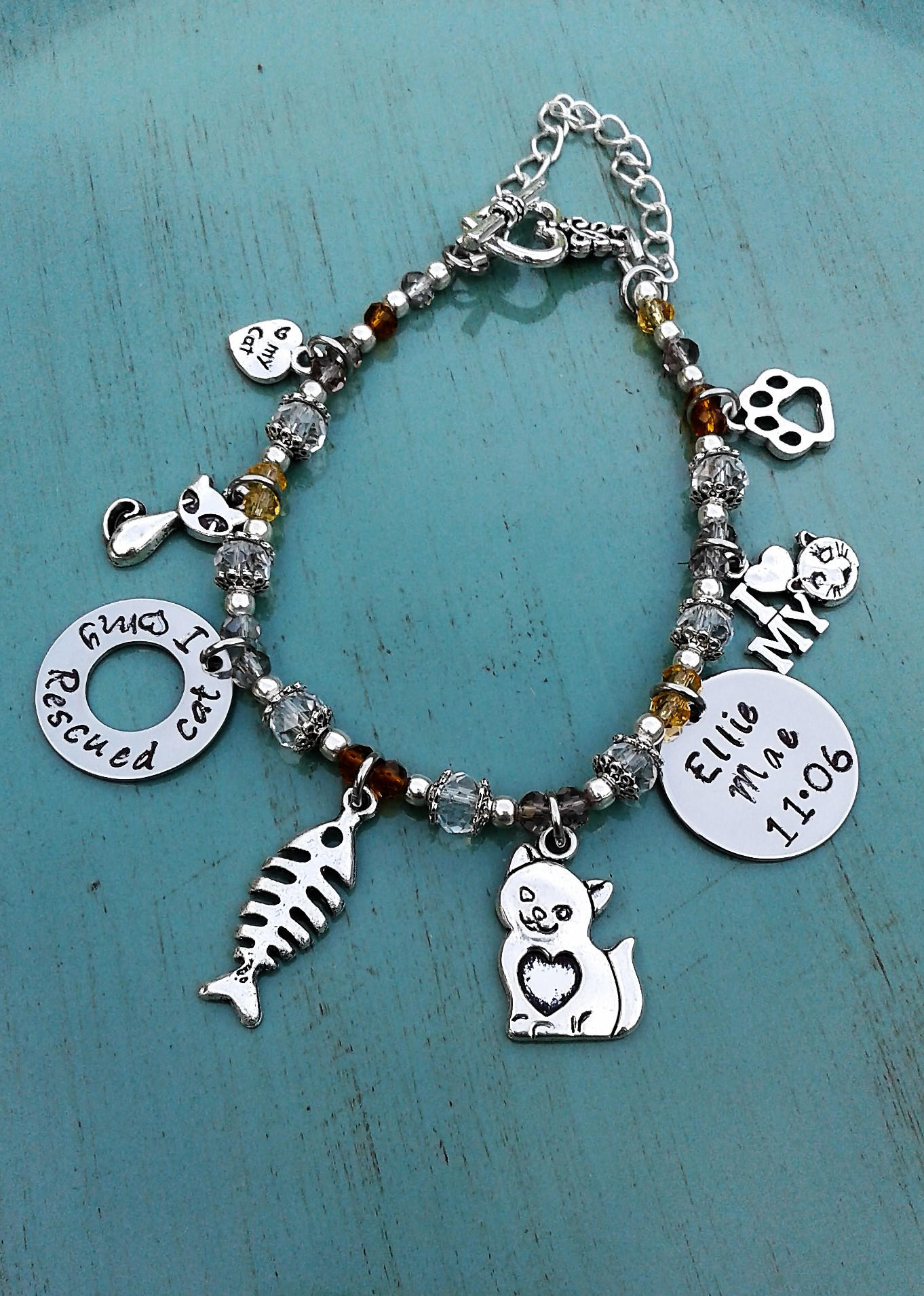 Rescued Cat Charm Bracelet Customized Cat Bracelet Love My Etsy UK