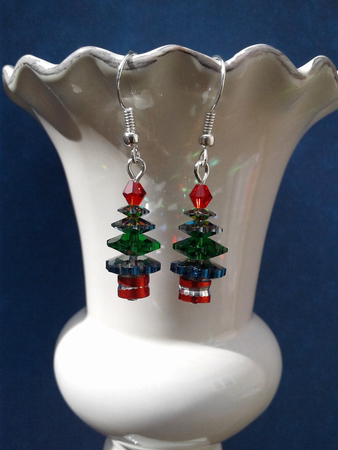 Crystal Christmas Tree Earrings Blue Tinted Swarovski Crystal Etsy