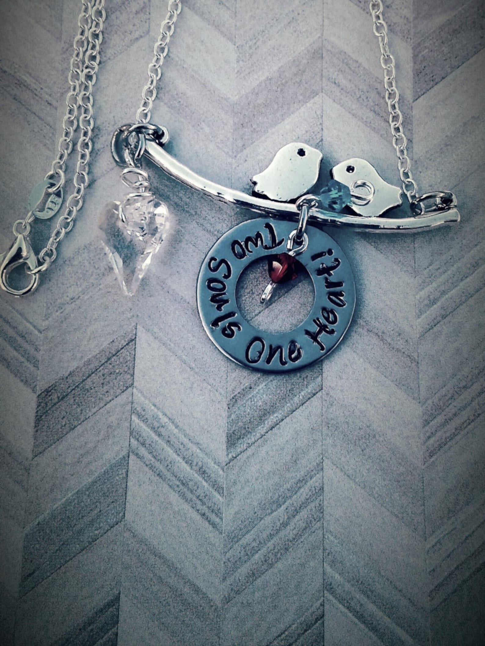 Customized Two Souls One Heart Charm Necklace Valentine's Etsy