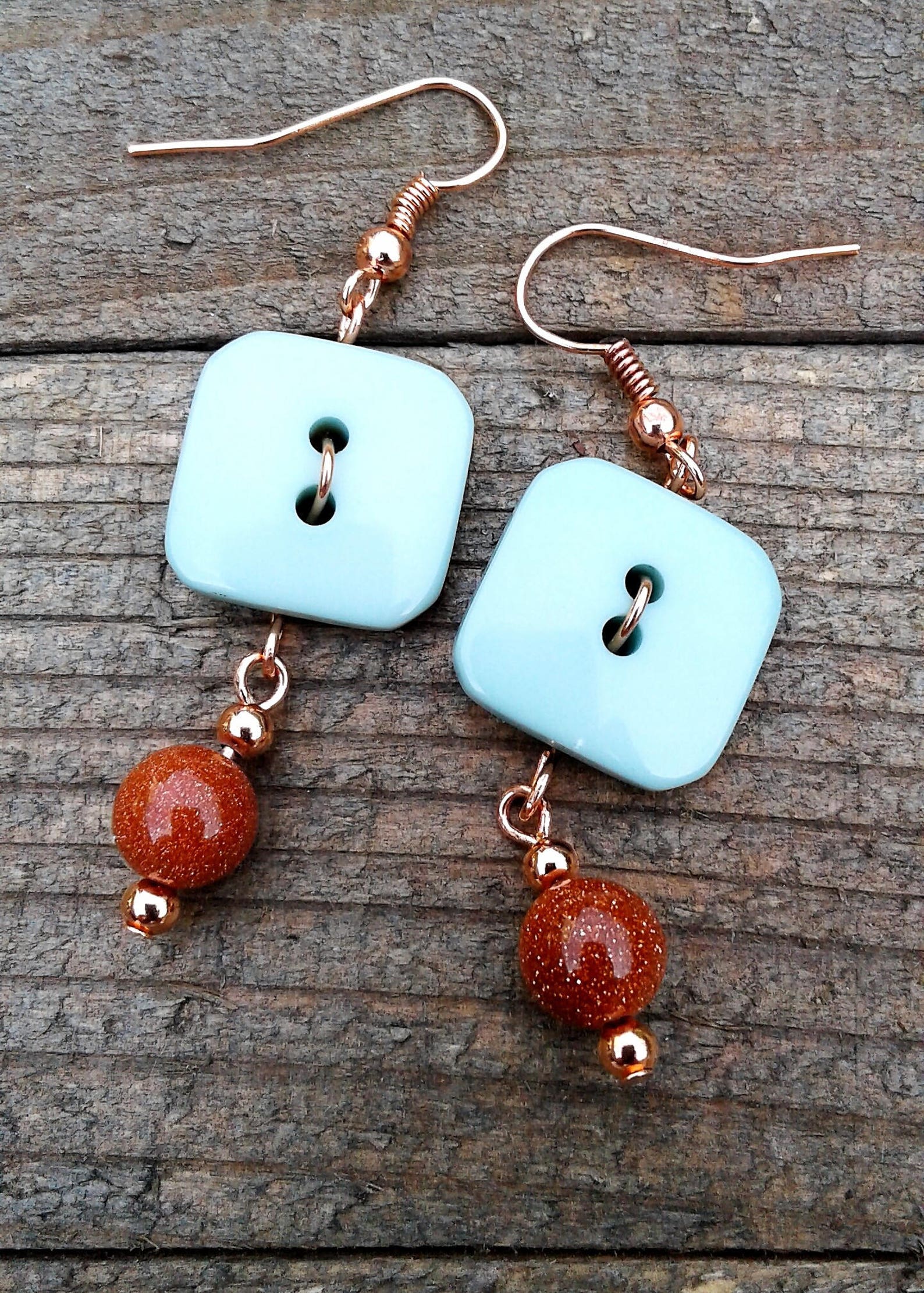 Vintage Button Earrings Copper Wired Button Earrings Golden Etsy
