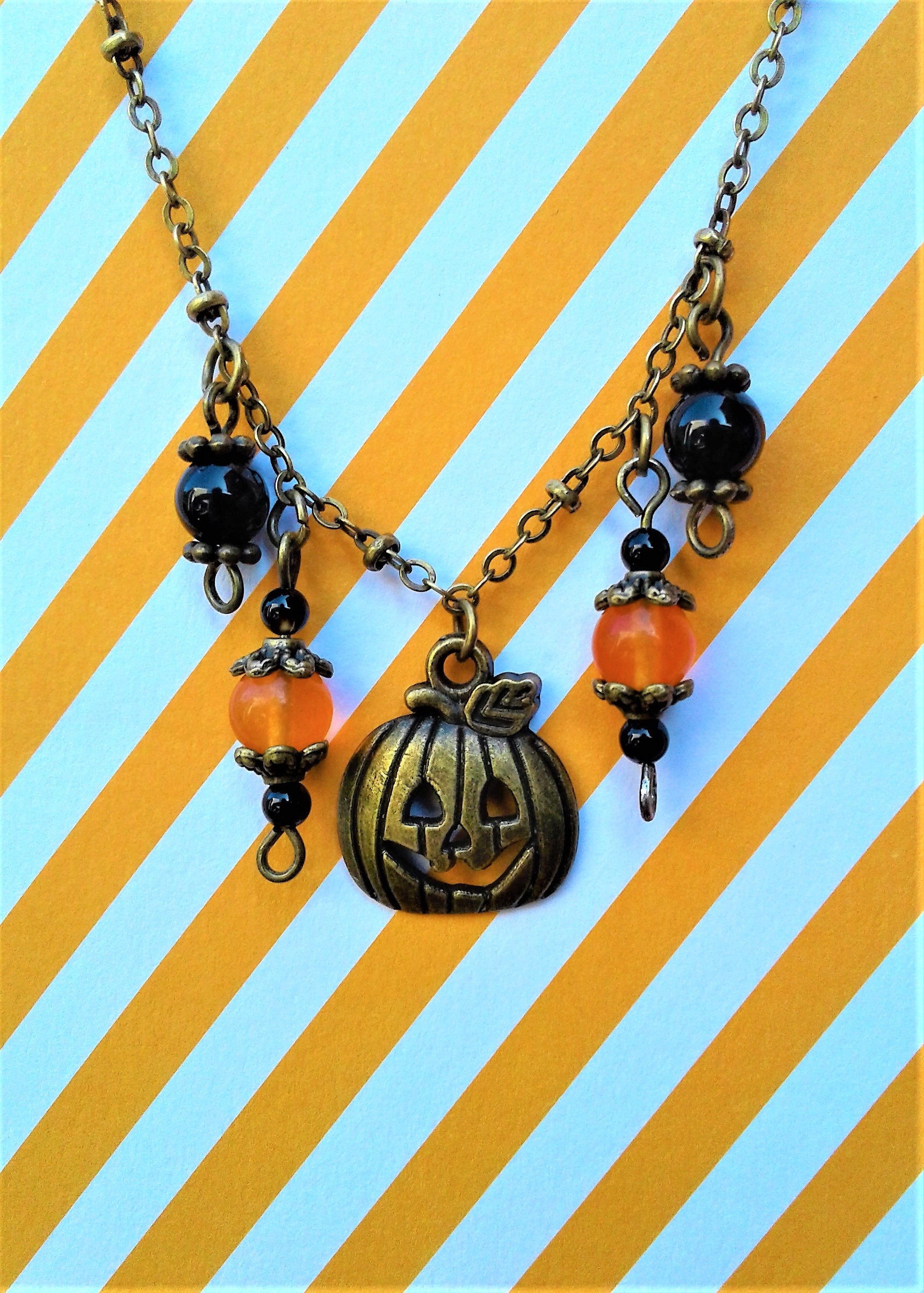 Halloween Necklace Pumpkin Necklace Fall Jewelry Antique Etsy