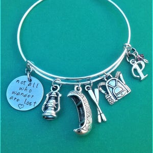 Not All Who Wander Are Lost Custom Charm Bracelet Custom Bangle Bracelet Personalized Camping Bracelet Canoeing  Hiking  Camping Charms
