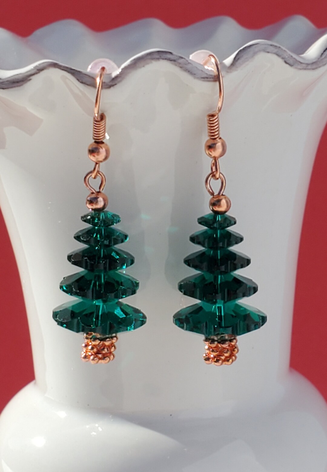 Christmas Tree Earrings, Swarovski 5 Tier Emerald Green Tree Earrings
