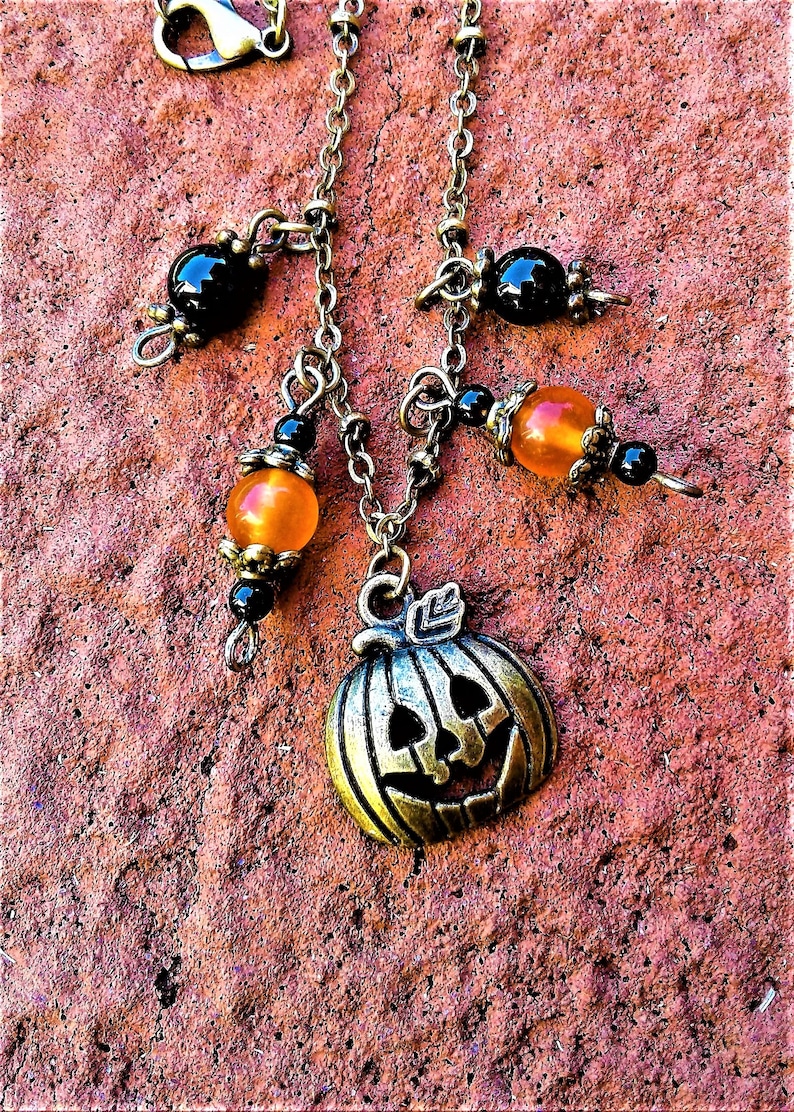 Halloween Necklace Pumpkin Necklace Fall Jewelry Antique Etsy