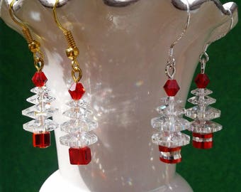 Christmas Tree Earrings, Clear Swarovski Crystal Trees, Marguerite Crystal Tree Earrings, Sterling Silver Earrings, Christmas Gift for Her