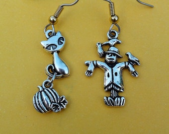 Halloween Niepasujące Kolczyki Biżuteria Halloween Jesień Kolczyki Jesienne Strach na Wróble Kot Dynia Charms Gotyckie Kolczyki Stalowe Kolczyki Bigle