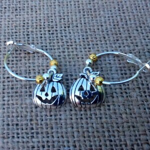 Halloween Earrings, Pumpkin Hoop Earrings, Silver Pumpkin Earrings, Pumpkin Charms, Holiday Earrings, Sterling Silver Plated Hoop Earrings