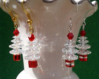 Kolczyki choinkowe Brilliant Clear Swarovski Crystal Tree Earrings Kolczyki świąteczne ze srebra próby 925 pozłacane Biżuteria świąteczna Prezent