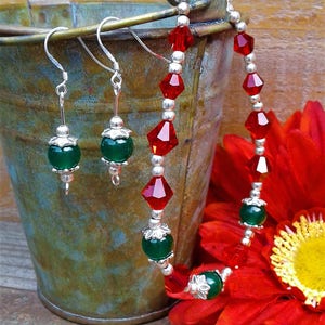 Christmas Emerald Bracelet Set Christmas Emerald Earrings Sterling Silver Christmas Jewelry Ruby Bracelet Holiday Gemstone Crystal Jewelry