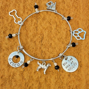 Customized Labrador Retriever Bracelet, Black Lab Charm Bracelet, Golden Retriever Charm Bracelet, Sterling SilverBangle Charm, Hand Stamped