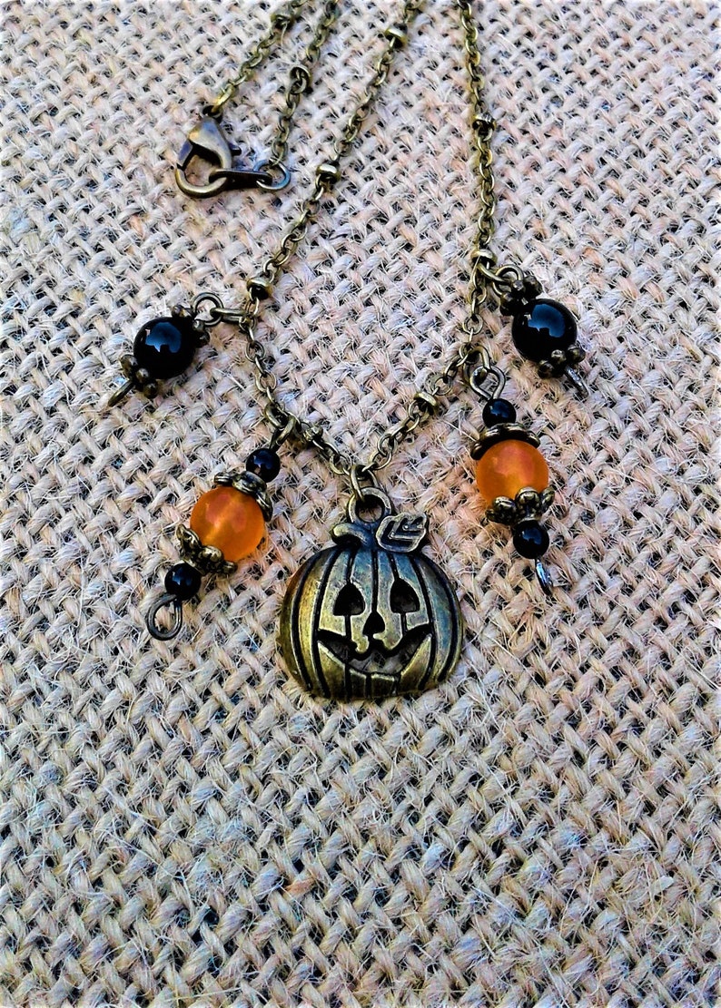 Halloween Necklace Pumpkin Necklace Fall Jewelry Antique Etsy