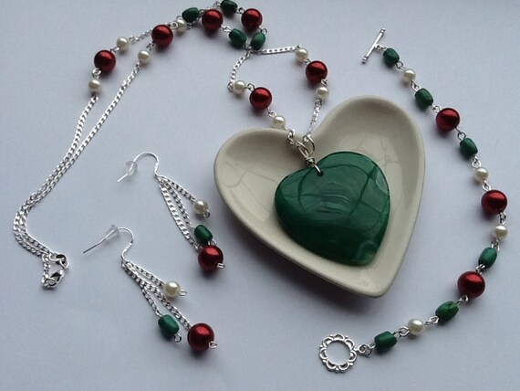 My Heart Belongs to You Christmas Jewelry Set Genuine Green