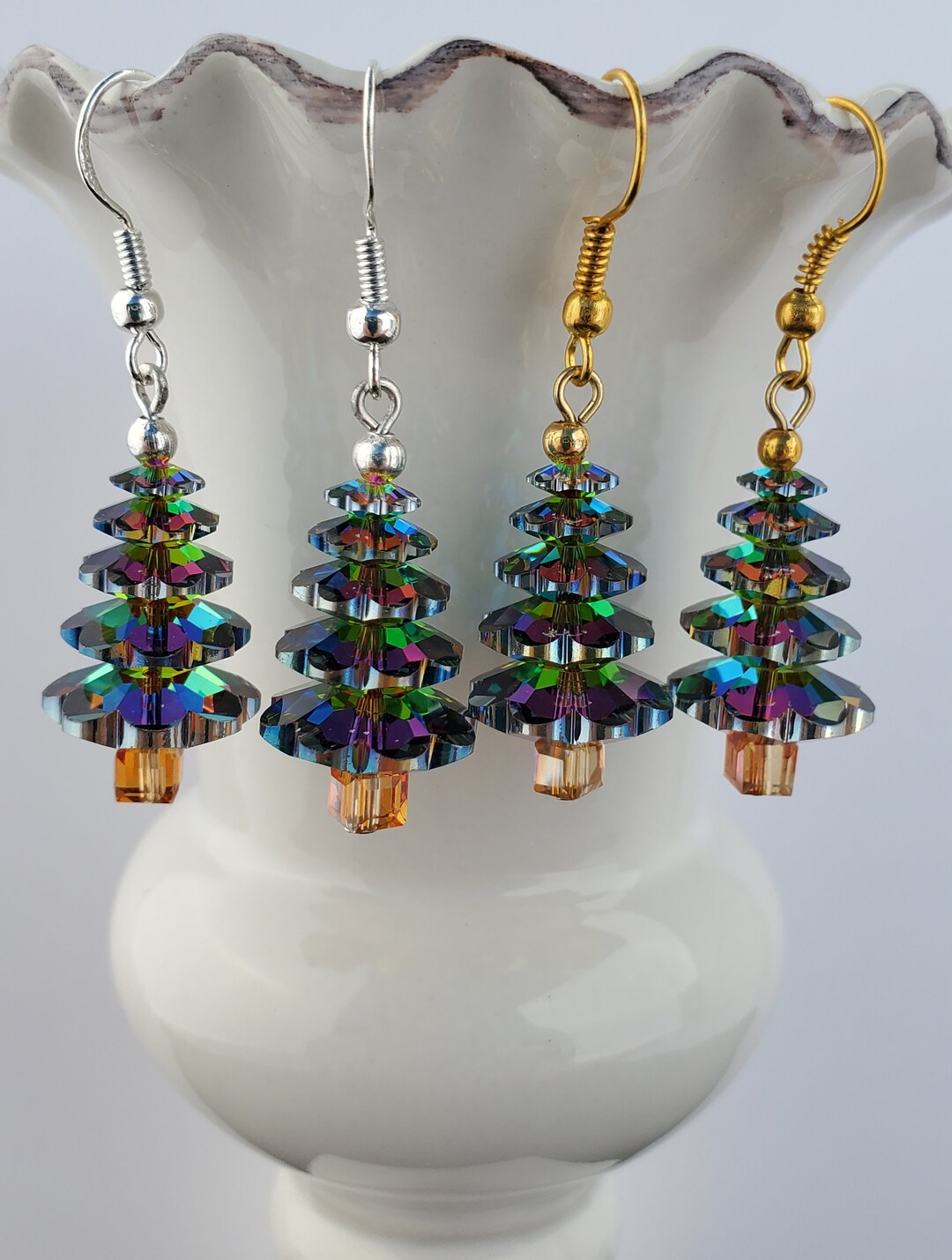 Christmas Tree Earrings Swarovski 5 Tier Vitrail Medium Tree Earrings