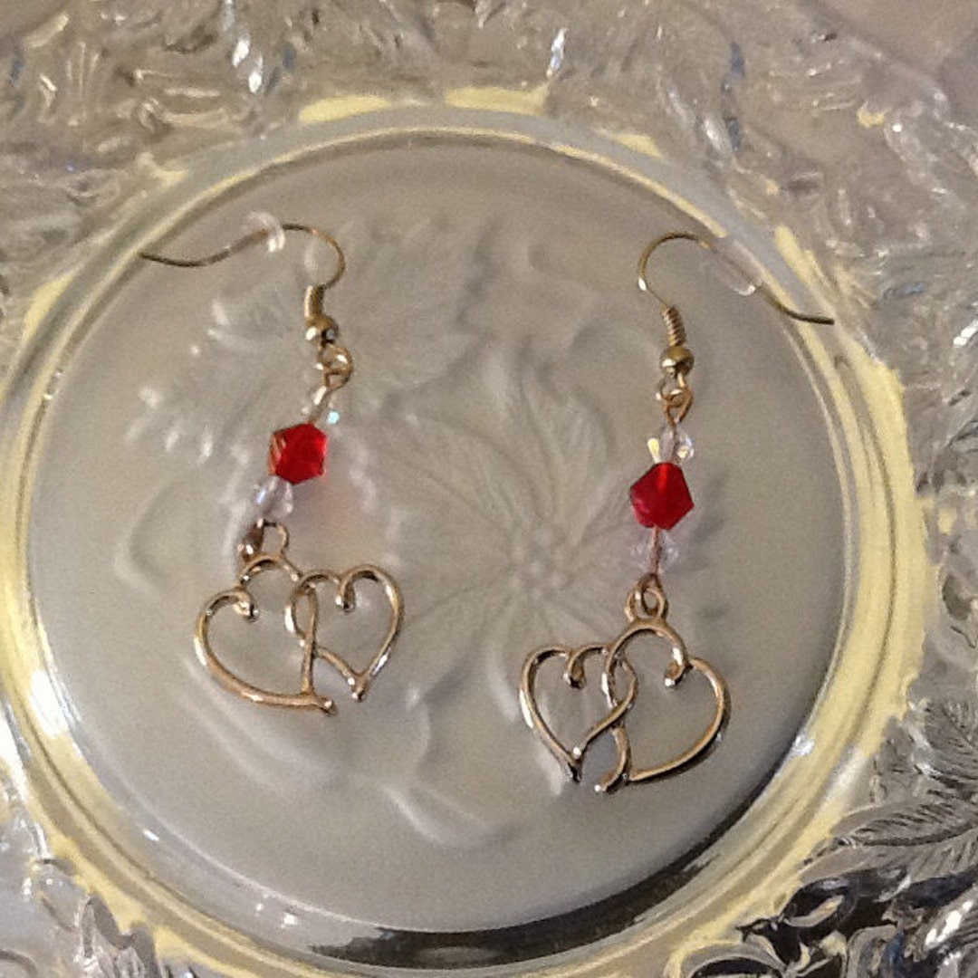 Double Hearts Earrings Valentine's Earrings Swarovski - Etsy