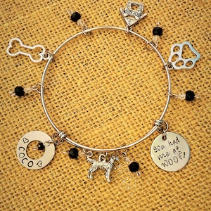 Customized Labrador Retriever Bracelet, Black Lab Charm Bracelet, Golden Retriever Charm Bracelet, Sterling SilverBangle Charm, Hand Stamped