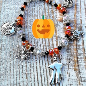 Halloween Charm Bracelet Autumn Charm Bracelet Halloween Fall Jewelry Pumpkin Charm Spider Charm Witch Charm Jack O Lantern Ghost Charm