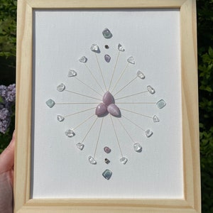 Align + Manifest Light Code | Kunzite Aquamarine Fluorite Framed Crystal Grid Art | Framed Crystal Grid | Crystal Art