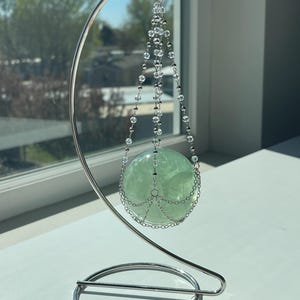 Green Fluorite Polished Sphere With Rainbow Inclusion  | Includes Stand | Fluorite Crystal Sphere | Healing Crystal