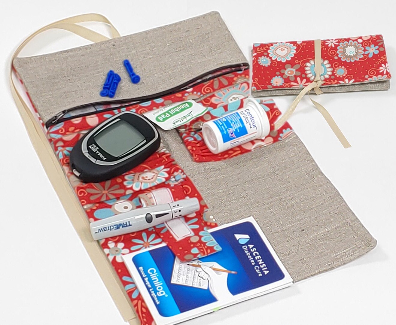 Diabetic organizer Bag Red Floral Diabetic pouch Diabetic Etsy