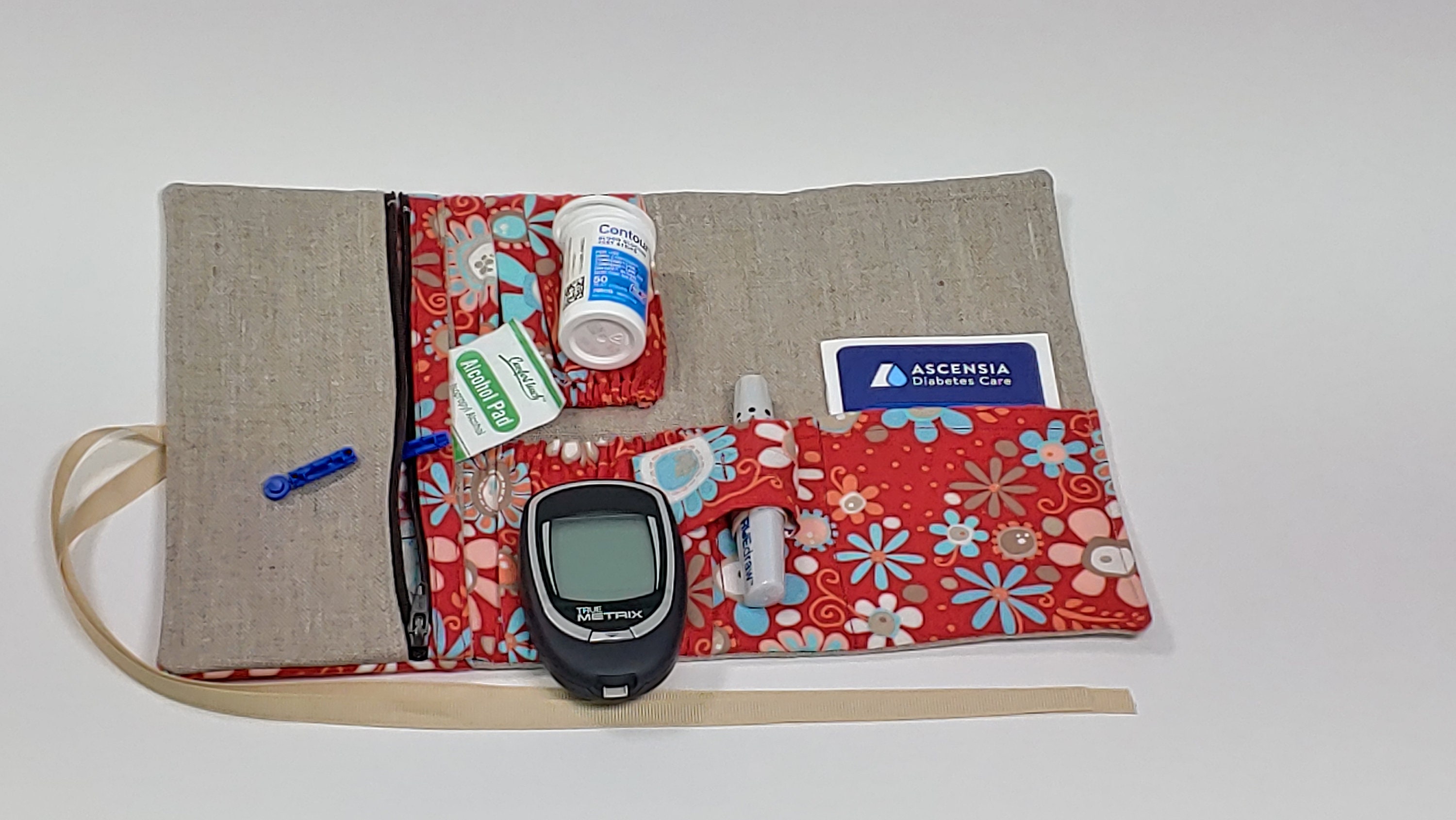 Diabetic organizer Bag Red Floral Diabetic pouch Diabetic Etsy