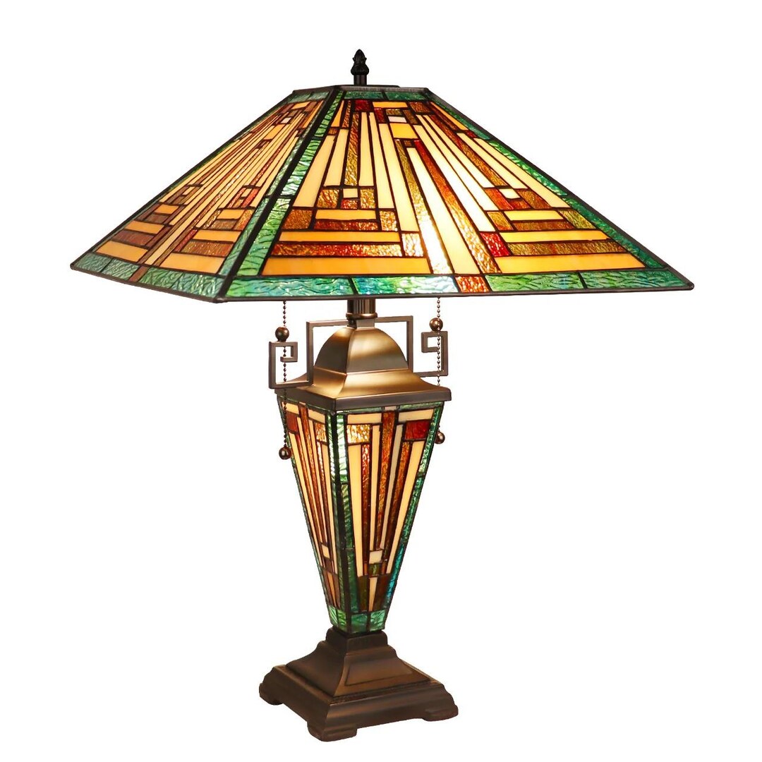 Vintage Inspired FIRMAN Tiffany-style 3-light Mission Double Lit Table ...