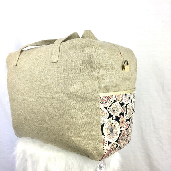 Sac de voyage personnalisable en lin naturel et Liberty Forty, sac week-end en lin, sac week-end personnalisable, cadeau femme, bagage femme