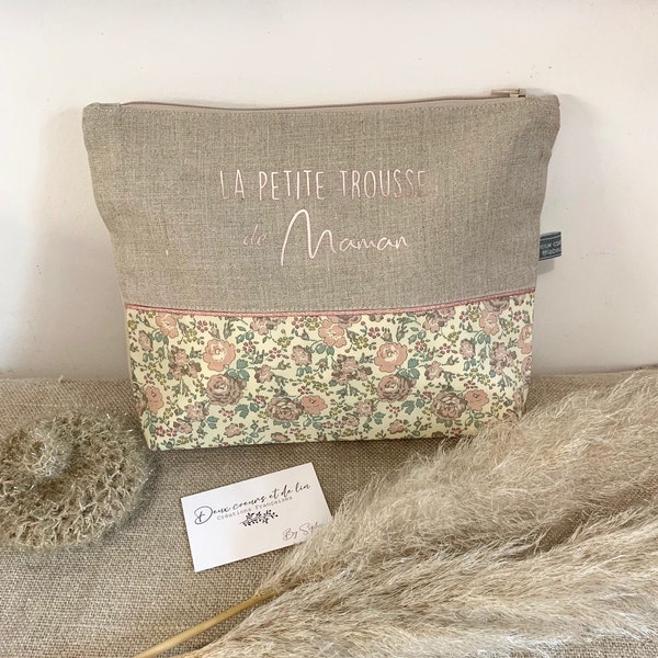 Customizable linen and Liberty Félicité powder toiletry bag, Liberty toiletry bag, personalized women's gift, Mother's Day