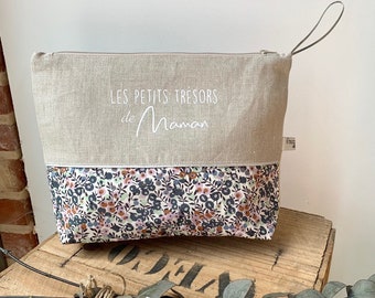 Customizable linen and Liberty Organic Wiltshire Sage toilet bag, customizable toilet bag, Mother's Day, Mom gift