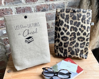 Customizable Linen and Leopard Print Book Cover, Personalized Book Cover, Customizable Gift, Personalized Mother's Day Gift