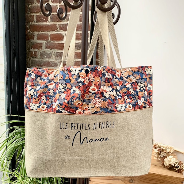 Customizable linen and Liberty Thorpe Burnt Orange shopping bag, shopping bag, Liberty bag, Mother's Day, personalized women's gift