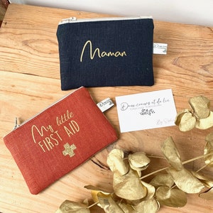 Porte-monnaie mixte personnalisable en lin, porte monnaie homme, porte monnaie personnalisable, cadeau femme,  cadeau de noel personnalisé