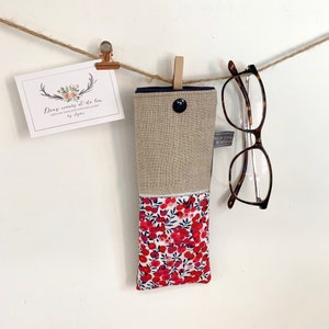 Etui à lunettes personnalisable lin et Liberty rouge, étui à lunettes personnalisé, cadeau femme personnalisé, fête des Mères, cadeau Maman Non Personnalisé