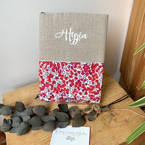 Personalized health record cover in linen and Liberty Wiltshire red, personalized health record, notebook cover, birth gift