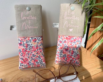 Customizable linen and Liberty Wiltshire pink glasses case, Mother's Day gift, Grandmother's Day gift, Mother's Day