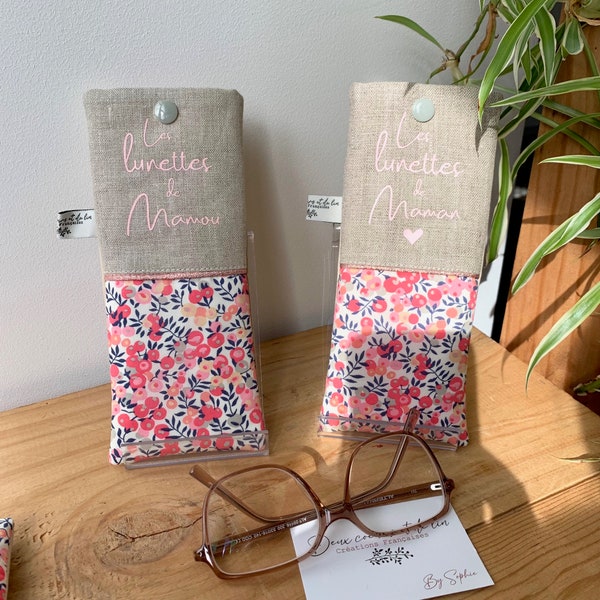 Customizable linen and Liberty Wiltshire pink glasses case, Mother's Day gift, Grandmother's Day gift, Mother's Day