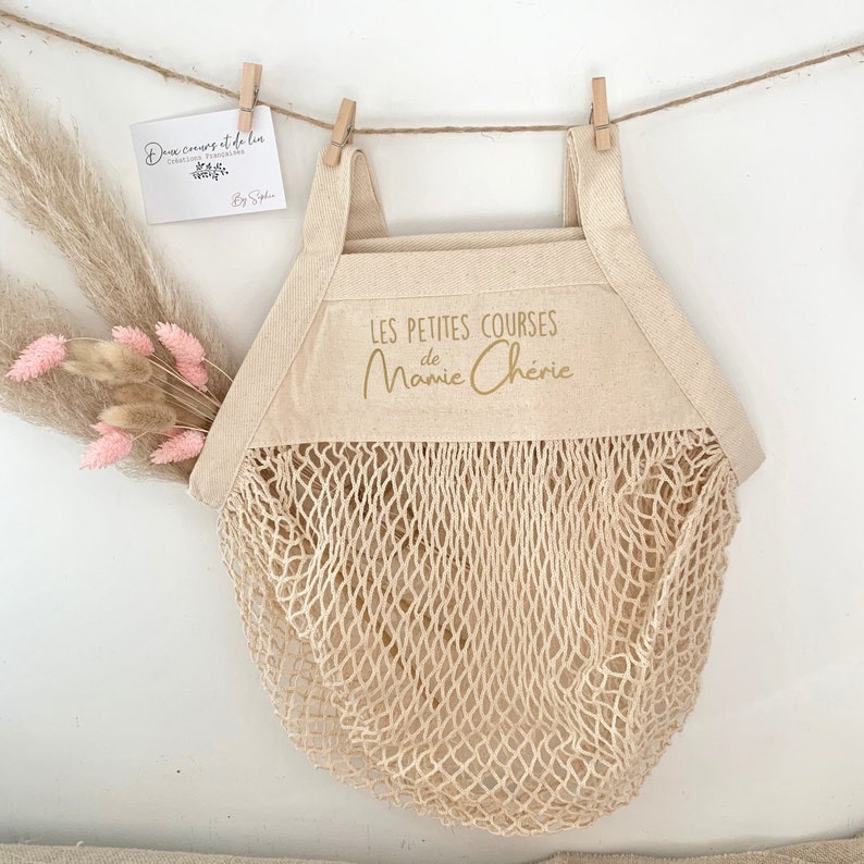 Customizable net, personalized shopping bag, shopping bag, racing net, Mother's Day gift, Mother's Day, Mom gift Ivoire / Or