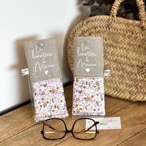 Etui à lunettes personnalisable lin Fleurs des champs, étui à lunettes personnalisable, Fête des Mères, cadeau maitresse