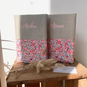 Customizable health record cover in linen and Liberty Wiltshire Pois de Senteur, personalized health record cover, notebook cover