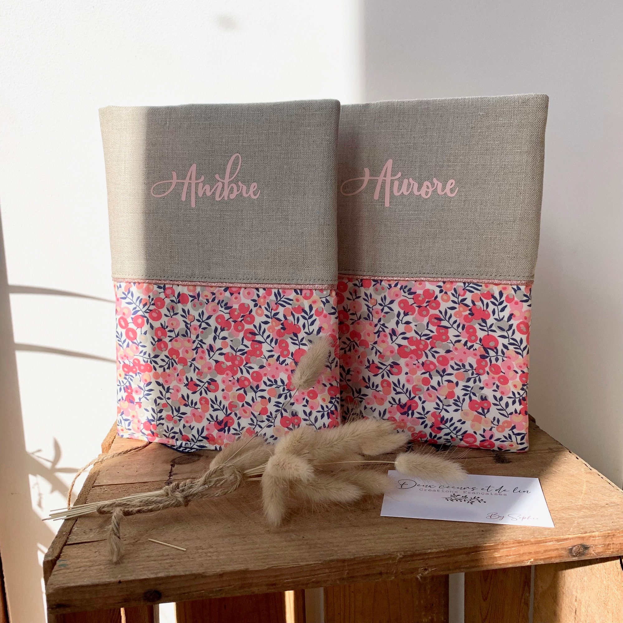 Customizable health record cover in linen and Liberty Wiltshire Pois de Senteur, personalized health record cover, notebook cover