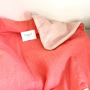 Caldo cucciolo coperta in doppio corallo e oro garza, coperta bambino, bambino caldo plaid, regalo di nascita, regalo bambino, baby doccia