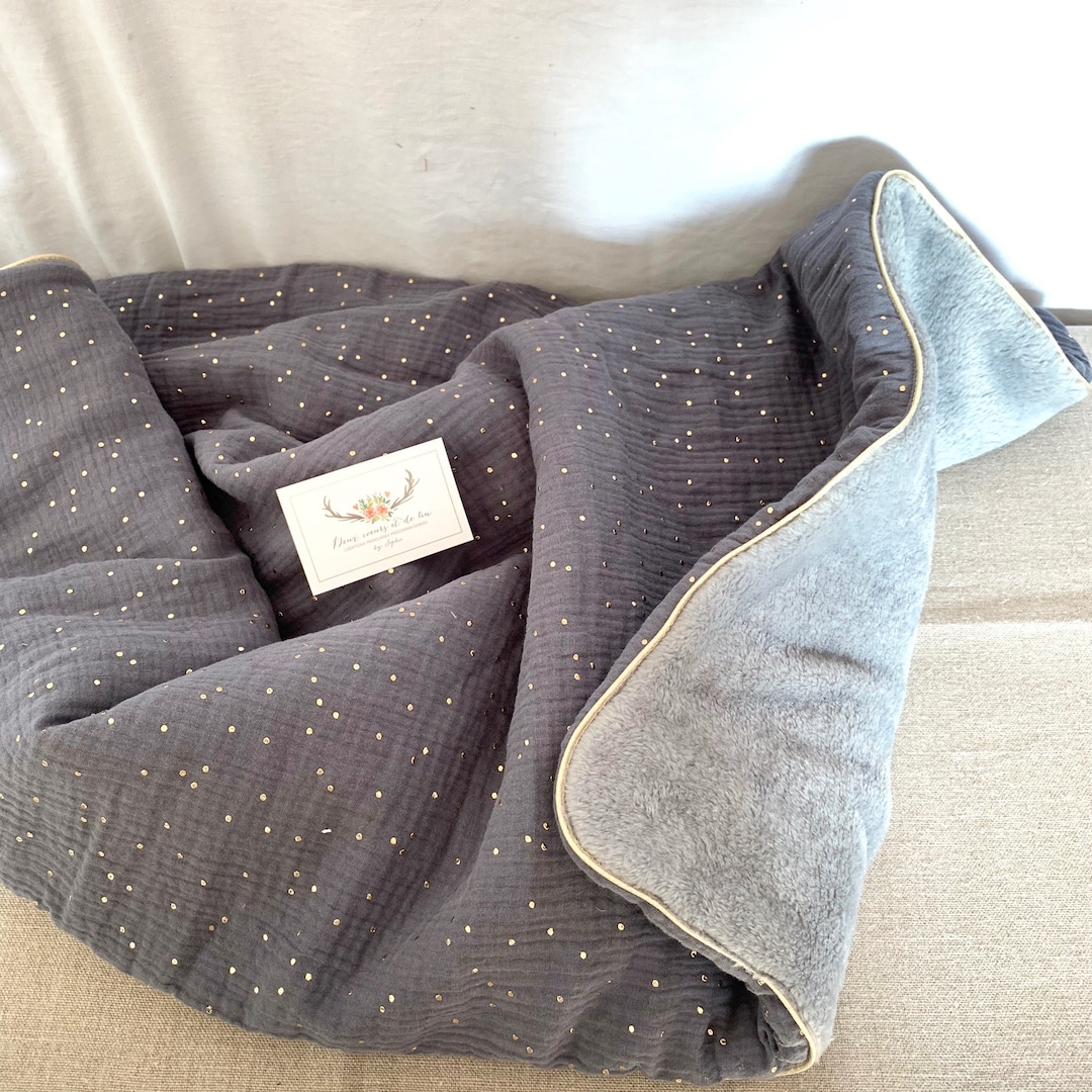 Warm Baby Blanket in Double Gray and Gold Gauze, Baby Blanket, Baby