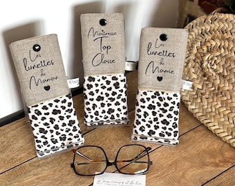 Personalized leopard print glasses case, linen and double gauze leopard print glasses case, Mother's Day gift, gift for Mom, teacher gift