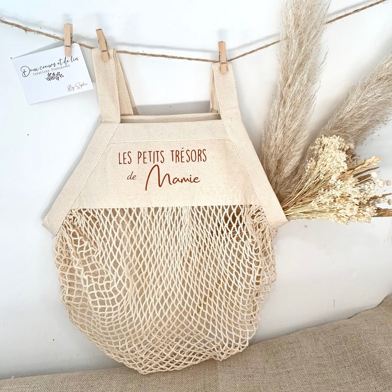 Customizable net, personalized shopping bag, shopping bag, racing net, Mother's Day gift, Mother's Day, Mom gift Ivoire / Terracotta