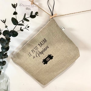 Trousse de toilette en lin personnalisable, cadeau Papy, cadeau Papa, cadeau Maman, cadeau Parrain, cadeau Mamie
