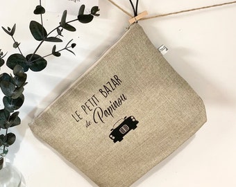 Personalized linen toiletry bag, gift for Grandpa, gift for Dad, gift for Mom, gift for Godfather, gift for Grandma