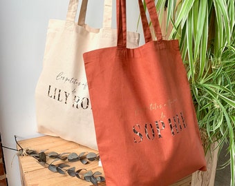 Borsa tote personalizzabile, borsa tote leopardata, borsa personalizzata, borsa tote in terracotta, borsa tote personalizzata, regalo di Natale personalizzato